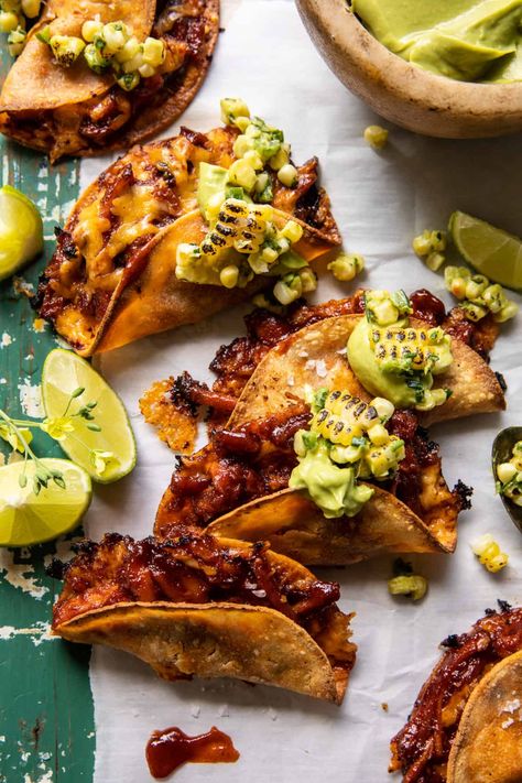 Bbq Chicken Tacos, Summer Tacos, Mexican Corn Salad, Half Baked Harvest Recipes, Charred Corn, Chicken Crispy, Crispy Tacos, Spicy Corn, Corn Salsa