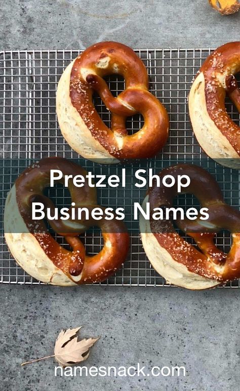 Pretzel Business, Pretzel Shop, Chocolate Names, Pretzels, Bakery Names, Unique Business Names, Pretzel Snacks, Bagel Shop, Chocolate Pretzels