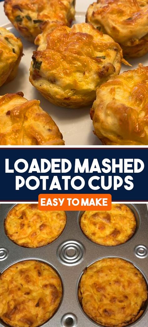 Mashed Potatoes Cups Muffin Tins, Loaded Potato Kegs, Loaded Mashed Potatoes In Muffin Tin, Mashed Potato Muffin Tin Recipes, Loaded Mashed Potato Cups In A Muffin Tin, Loaded Mashed Potato Bites, Loaded Mash Potato Cups, Oven Baked Mashed Potato Cakes Recipe, Things To Do With Leftover Mash Potatoes