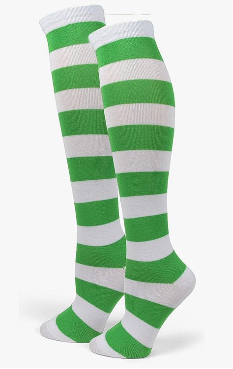 Amazon: PolyMedea Elite Quality Colorful Soft Cotton Women's Striped Knee High Socks Strawberry Shortcake Costume, Striped Knee High Socks, Striped Stockings, Green Socks, Striped Tights, White Tights, Halloween Inspo, Halloween 2024, Striped Socks