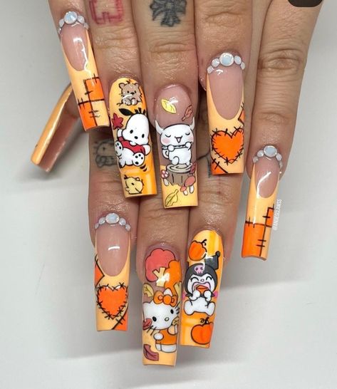 Cartoon Nail Designs, Halloween Acrylic Nails, Anime Nails, Diy Acrylic Nails, Fancy Nails Designs, Girly Acrylic Nails, Dope Nail Designs, Hello Kitty Nails, Simple Acrylic Nails