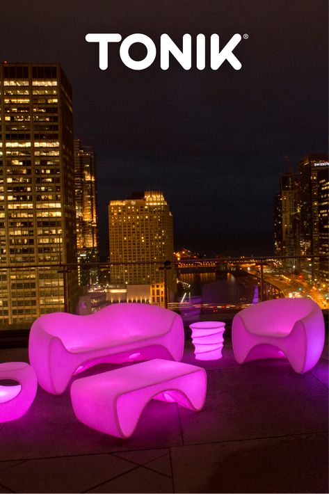 Light Up Furniture, Fun Outdoor Seating, Unique Outdoor Furniture, Funky Outdoor Furniture, Rooftop Seating, Led Architecture, Festival Seating, Colorful Outdoor Furniture, Commercial Outdoor Furniture