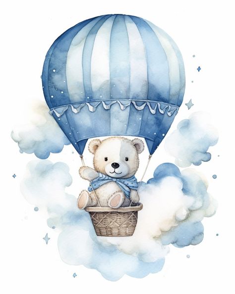 #kids #children #family #love #posterkids #cute# Bear Hot Air Balloon, Bears In Hot Air Balloons, Watercolour Hot Air Balloon, Hot Air Balloon Cartoon, Bear In Hot Air Balloon Clipart, Animals In Hot Air Balloon Illustration, Baby Boy Art, Teddy Bear Cartoon, Baby Print Art