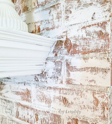 close up of painted fireplace | diybeautify.com Update Brick Fireplace, White Wash Brick Fireplace, Red Brick Fireplaces, Brick Crafts, White Brick Fireplace, Fireplace Redo, Painted Brick Fireplace, Painted Brick Fireplaces, Clean Fireplace