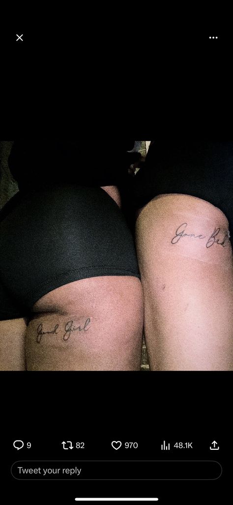 Small Back Leg Tattoos Women, Small Hidden Tattoos Black Women, Under Bootie Tattoo Design, Nephews Tattoo Ideas, Lower Back Tattoos For Black Women, Give Love Back Tattoo, Tattoo On Hip Bone For Women, Hiding Tattoos Placement, Underneath Buttcheek Tattoo