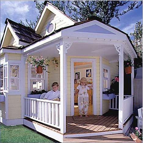 Victorian Playhouse, Cottage Playhouse, Luxury Playhouses, Build A Playhouse, Wendy House, Country Porch, Playhouse Outdoor, Wooden Playhouse, Yellow House