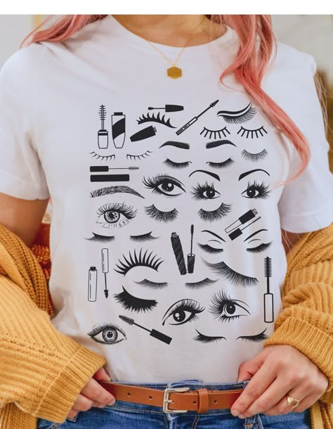 Makeup Tshirt Ideas, Mua Outfits, Lash Apparel, Eyelash Accessories, Makeup Shirts, Artist Merch, Makeup Artist Gifts, Artist Tees, Boutique Shirts