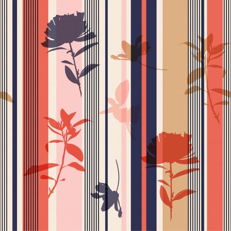 Discover thousands of Premium vectors available in AI and EPS formats Silhouette Flower, Stripes Pattern Design, Flower Print Pattern, Flower And Leaves, Textile Pattern Design, Paint Stripes, Floral Prints Pattern, Print Inspiration, Leaves Pattern