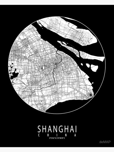 "Shanghai City Map of China - Full Moon" Poster by deMAP | Redbubble Great Wall Of China Project, Shanghai Vintage Poster, Beijing Map, China Provinces Map, Shanghai Map, Map Of China, Moon City, Shanghai City, China Map