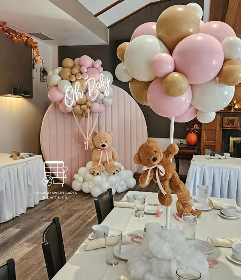 Teddy Bear Baby Shower Ideas – Baby Shower Ideas 4U Gender Reveal Bear Table Decor, Bear Theme Gender Reveal Centerpieces, Gender Reveal Themes Bear, Girls Baby Shower Ideas Themes, Small Baby Shower Ideas Girl, Girl Bear Themed Baby Shower Ideas, Teddy Bear Gender Reveal Decorations, We Can Bearly Wait Baby Shower Theme Girl Ideas, First Baby Shower Ideas