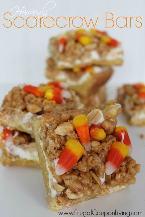 Scarecrow Bars, Copycat Panera, Candy Corn Bars, Corn Rice, Autumn Squash, Halloween Frankenstein, Monster Treats, Spirit Drink, Marshmallow Treats