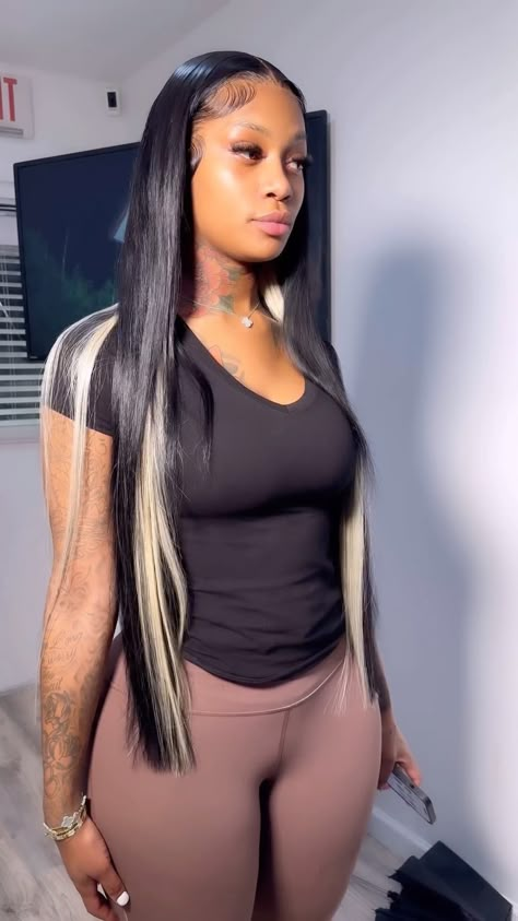 All Posts • Instagram Peekaboo Frontal Wig, Quick Weave With Peekaboo, Sew In With Blonde Streaks, Peekaboo Leave Out, Peekaboo Hair Color Sew In, Quick Weave Peek A Boo, Peekaboo Wig Black Women, Black Wig With Blonde Streaks, Blonde And Black Sew In