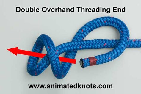 Double Overhand Threading End http://www.pinterest.com/teretegui/ ✭ Boating Knots, Stopper Knot, Animated Knots, Climbing Knots, Sailing Knots, Bowline Knot, Reef Knot, Survival Knots, Knots Guide