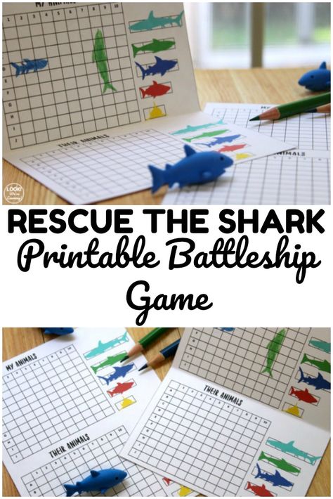 Use this printable rescue the shark game to help kids have fun playtime indoors! Shark Stem Activities For Kids, Shark Activities For Kids, Shark Week Activities, Ocean Games, Shark Activities, Building Games For Kids, Shark Games, Battleship Game, Ocean Classroom