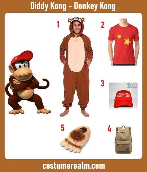 Dress Like Diddy Kong Costume Guide For Halloween & Cosplay Donkey Kong Costume, Lanky Kong, Costume Guide, Diddy Kong, Go Bananas, Costume Diy, Red Cap, Family Halloween Costumes, Cute Costumes