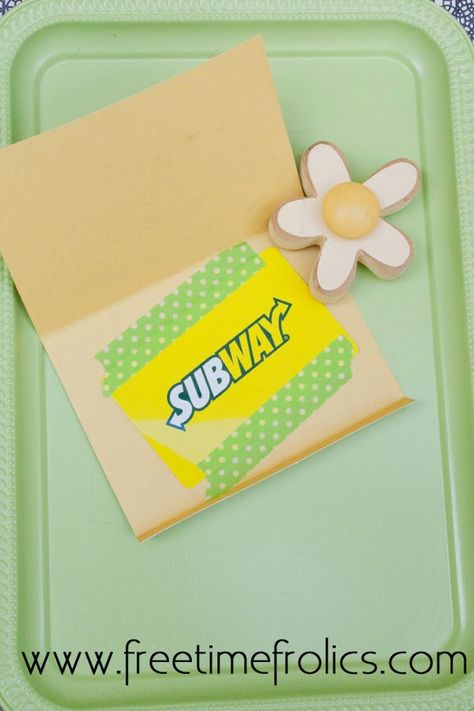 Thank You “Subway” Gift Card Printable | Free Time Frolics Subway Gift Card, Gift Card Basket, Gift Card Printable, Gift Card Ideas, Gift Card Bouquet, Lds Youth Theme, Appreciation Printable, Food Gift Cards, Gift Card Boxes