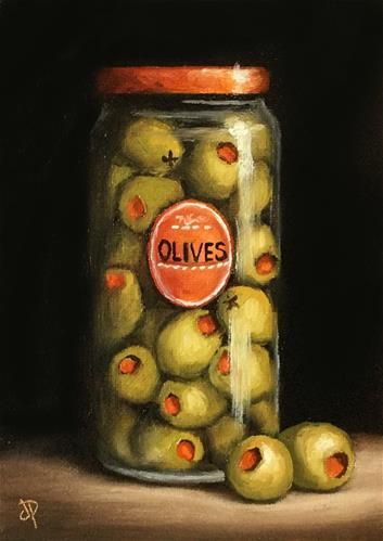 Jar Of Olives, Art Still Life, Friends Diy, Food Painting, New Painting, Daily Painting, Still Life Art, Fruit Art, Ethereal Art