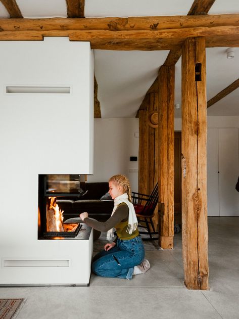 Photo 12 of 15 in A 19th-Century Farmhouse in Eastern Germany Gets New Tricks With an Ecologically Minded Update - Dwell Fireplace Photo, Geothermal Heating, Ground Level, Radiant Floor, Modern Homes, New Tricks, How To Level Ground, Photo Inspiration, Beautiful Homes