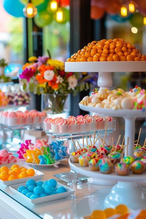 Sweet Candy Bar - Birthday Ideas to Delight Birthday In Candy, Sweet Bar Ideas, Candy Buffet Ideas Birthday, Candy Bar Ideas For Wedding, Candy Table Ideas Birthday, Candy Station Ideas, Rainbow Candy Buffet, Candy Table Ideas, Sweet 16 Candy Bar