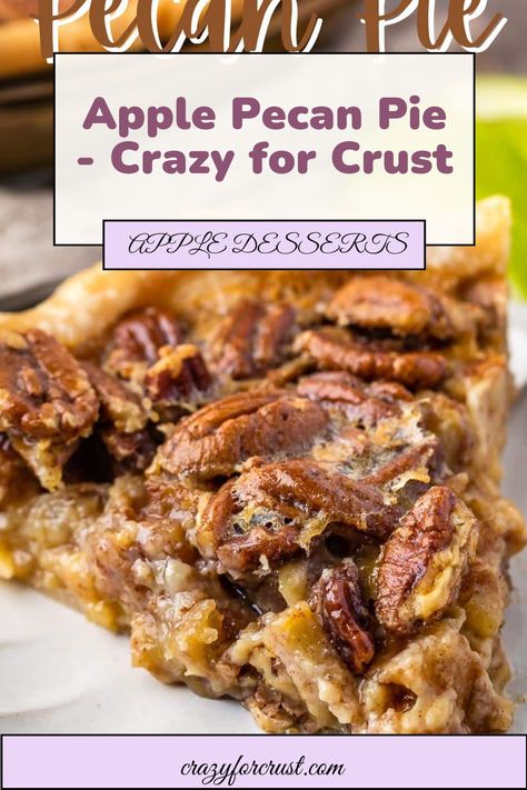 Apple Pecan Pie is a fun twist on a classic pie recipe! Combine apple pie and pecan pie to make a sweet holiday recipe perfect for fall! Caramel Apple Pecan Pie Recipe, Apple Pecan Pie Recipe, Pecan Apple Pie, Raspberry Coconut Bars, Butter Pecan Pie, Apple Pecan Pie, Coconut Macaroon, Crazy For Crust, Coconut Slice