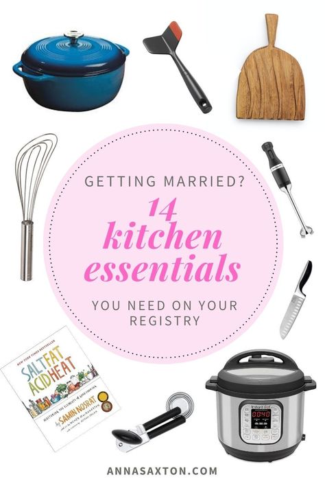 Engaged but overwhelmed by your registry? Check out this list of 14 essentials you gotta have on your registry. These are the kitchen tools I use almost every day, and they make cooking easier, especially for beginning cooks. Even if you have a small kitchen, these tools are worth the space in your cupboards. Click to save yourself some stress! #engaged #registry #kitchen #cooking Kitchen Registry, Kitchen Essentials List, Registry Checklist, Kitchen Necessities, Kitchen Games, Essential Kitchen Tools, Cooking For Beginners, Best Blenders, Wedding Registry