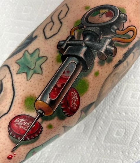 Fallout New Vegas Tattoo, Ham Tattoo, Fallout Tattoo Ideas, Fallout 4 Tattoos, Fallout Bottle Caps, Rose Tats, Fallout Tattoo, Drawing Monsters, Fandom Tattoos