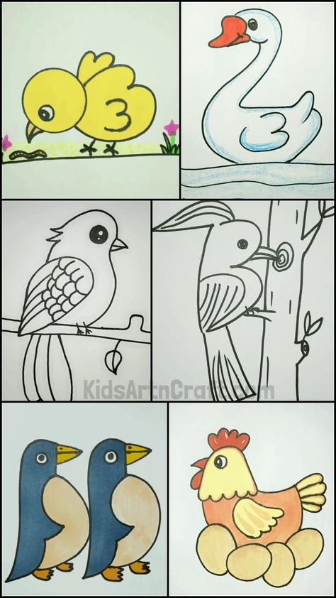 Easy Bird Drawings for Kids Check more at https://www.kidsartncraft.com/easy-bird-drawings-for-kids/ Birds Drawing Easy For Kids, Rama Art, Bird Drawing For Kids, Simple Bird Drawing, Kids Sketch, Basic Drawing For Kids, Kindergarten Drawing, Drawings For Kids