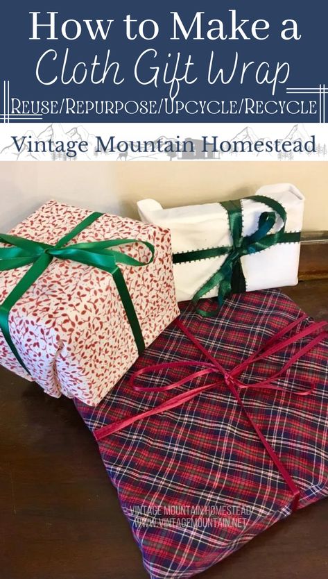 Reusable Cloth Gift Wrap ⋆ Vintage Mountain Homestead Reusable Wrapping Paper, Fabric Wrapping Paper, Reusable Gift Wrap, Birthday Presents For Girls, Vintage Pumpkin, Upcycle Repurpose, Eco Friendly Christmas, Zero Waste Gifts, Fabric Gift Wrap