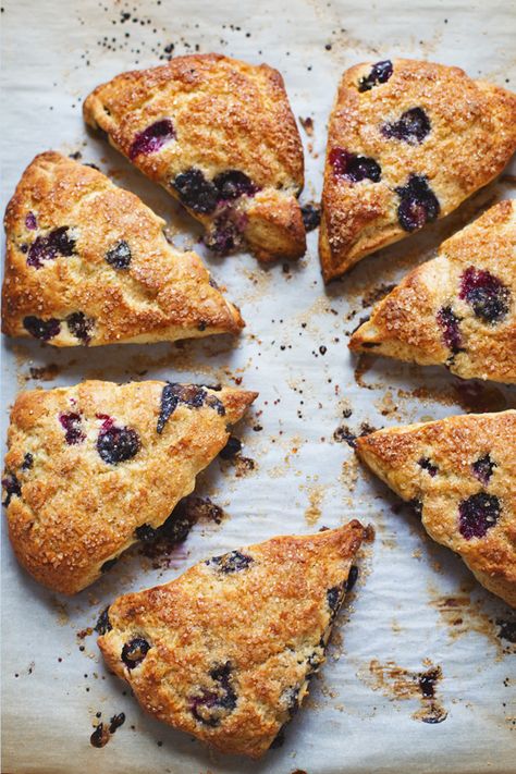 Bakery Style Blueberry Scones with that crunchy sugar on the outside! | pinchofyum.com Mixed Berry Scones Recipe, Mixed Berry Scones, Blackberry Scones, Berry Scones, Homemade Scones, Country Magazine, Blueberry Scones, Americas Test Kitchen, Scone Recipe