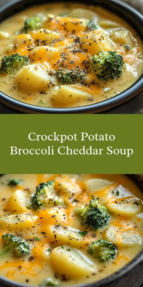 As I stirred the creamy potato-broccoli cheddar soup, memories of cozy family dinners flooded back. My partner's laughter filled the kitchen, the aroma wrapping us in warmth on a chilly Sunday. It felt like love simmering on the stove. Potato Broccoli Cheddar Soup, Crockpot Potato Soup, Broccoli And Cheese Soup, Crockpot Potato, Potato Broccoli, Crock Pot Potatoes, Crockpot Soups, Crockpot Soup, Crockpot Ideas