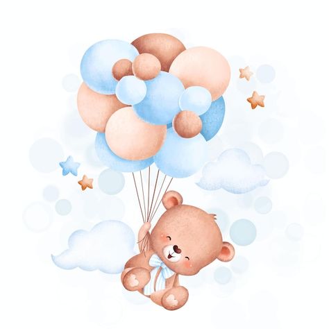 Watercolor illustration cute baby bear f... | Premium Vector #Freepik #vector #watercolor-bear #watercolor-stars #cute-watercolor #watercolor-baby Idee Babyshower, Teddy Bear Party, Bear Invitations, Baby Shower Invitaciones, Illustration Cute, Baby Shawer, Bear Illustration, Bear Theme, Butterfly Wall Art