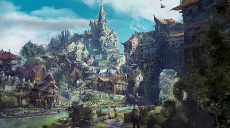 Fantasy Fishing Village, Dragon Story, River Village, Imaginary Landscapes, Hd Landscape, Dnd Backgrounds, Fantasy Village, Village Art, Fantasy Town