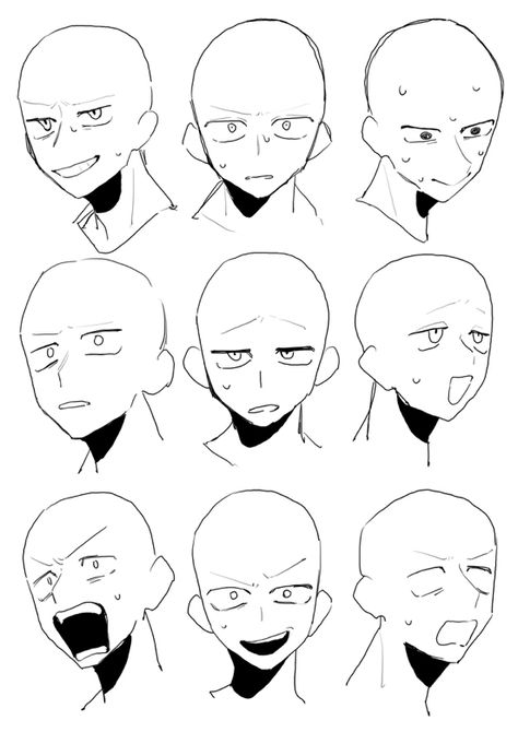 Funny Anime Poses Reference, Cartoon Face Drawing Reference, Anime Expressions Faces Reference, Grimace Drawing Reference, Anime Faces Drawing Reference, Shonen Art Style, Surprised Expression Reference, Evil Laughing Pose Reference, Manga Expressions Reference