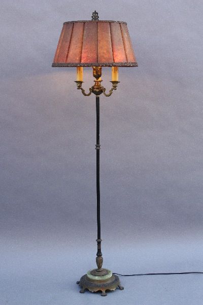 1920's floor lamp with a beautiful, original mica shade. 65.5" H x 20" W x 20" D 1930s Floor Lamp, Victorian Floor Lamp, 1930s Lamp, Lamp Reference, Perspective Illustration, Antique Floor Lamp, Om Kalthoum, Lake Cottages, Victorian Floor Lamps