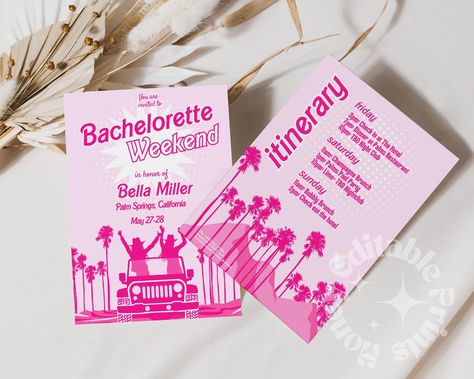 Excited to share this item from my #etsy shop: Barb Bachelorette Template, Barb Doll Dollie Bachelorette Weekend Itinerary, Palm Springs Bachelorette Itinerary Invite Template Barbie Bachelorette Itinerary, Bachelorette Template, Barbie Bachelorette, Bachelorette Invite, Bachelorette Weekend Itinerary, Palm Springs Bachelorette, Bachelorette Invitation, Bachelorette Itinerary, Weekend Itinerary