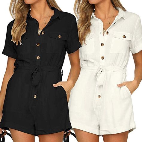 Belted Waist Cotton Shirt Romper for Summer > Shop Now > https://indiogear.com/products/solid-short-length-playsuit-with-belted-waist-cotton-shirt-romper > City chic meets comfort with IndioGear's stylish rompers. Perfect for urban adventures! 🏙️ #FashionForAll #UrbanChic Short Romper Outfit, Jumpsuit For Children, Boho Playsuit, Short Blanc, Short Romper, Year 7, Casual Rompers, Short Sleeve Romper, Romper Outfit