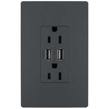 radiant® 15A Tamper-Resistant USB Outlet | Residential Receptacles | Outlets and Receptacles | Wiring Devices Usb Outlet, Glass Subway Tile, Usb Type A, Charger Plates, Electrical Outlets, Outlet Covers, Light Switch, Plates On Wall, Outlet