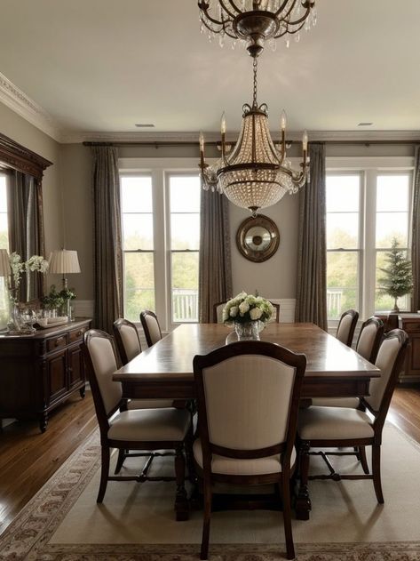 Formal Dining Room Ideas, Traditional Dining Room Ideas, Tuscan Dining Room, Modern Dining Room Ideas, Dream House Living Room, Traditional Home Decor, Cosy Kitchen, Traditional Dining Rooms, Bedroom Interior Design Luxury