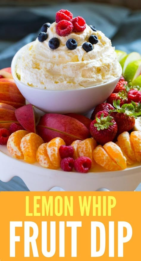 LEMON WHIP FRUIT DIP is the perfect summer recipe for picnics, potlucks and backyard gatherings. Make this easy 10-minute recipe right now! #fruitdip #lemonwhipfruitdip #diprecipes #dips #appetizerrecipes #appetizers #easyappetizers #summerrecipes #healthyrecipes #lemonrecipes #fruitrecipes Lemon Whip, Birthday Brunch Party, Fruit Dip Recipe, Brunch Party Ideas, Salads Ideas, Fruit Dips, Fruit Dips Recipes, Dips Recipes, Sweet Dips