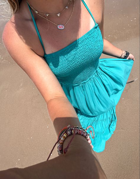 Beach dress pretty outfit inspo fp dupe dress beach jewelry blue teal summer dress Summer Dress Aesthetic, Beach Pics, Dress Pretty, Dress Aesthetic, Jewelry Blue, Dress Beach, Blue Teal, Beach Dresses, Beach Jewelry