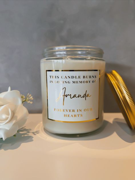 Our In Loving Memory Candle from Memory Laine is a heartfelt tribute to those who live on in our hearts. This candle can be personalised to honour a loved one. Light this candle in their memory, creating a serene ambiance that celebrates their life and the cherished moments shared. This candle holds the power to bring comfort and healing to your space. 🙏🌹💕 In Loving Memory Candle, Personalized Memorial Candles, Memory Candle, Memorial Candle, Loving Memory, In Loving Memory, Candle Containers, Etsy Candles, Burning Candle