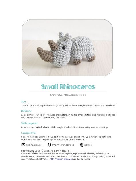 Rhino crochet pattern. Rhino Crochet Pattern Free, Crochet Rhino Pattern Free, Crochet Rhino Pattern, Rhino Amigurumi Free Pattern, Crochet Rhino, Rhino Cross Stitch Pattern, Rhino Tutorial, Crochet Tube, Magic Ring Crochet