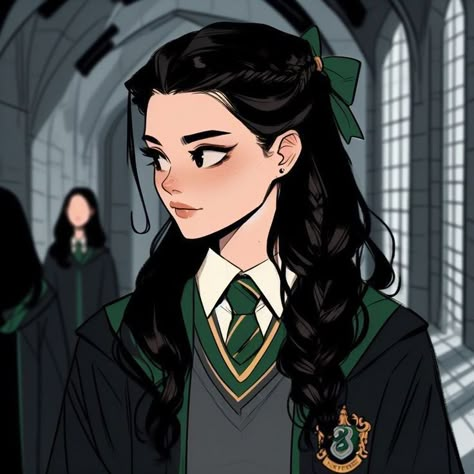 Harry Potter Girl Aesthetic, Slytherin Girl Fanart, Cool Avatars Profile, Slytherin Anime, Harry Potter Oc Art, Hogwarts Slytherin Aesthetic, Slytherin Hairstyles, Slytherin Pfp, Slytherin Fanart