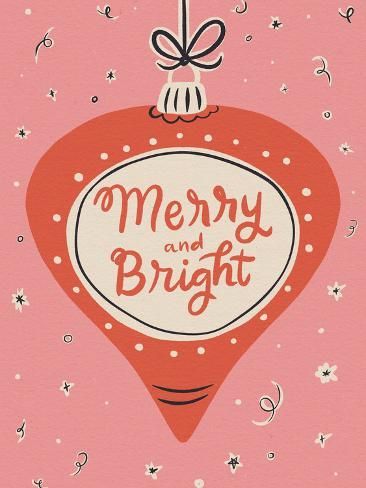 size: 12x9in Art Print: Merry and Bright Retro Ornament by Angel Nicole : Ornament Graphic Design, Retro Christmas Aesthetic, Retro Christmas Images, Illustration Theme, Merry Christmas Fonts, Art Christmas Ornaments, Painted Window Art, Vintage Christmas Art, Xmas Quotes