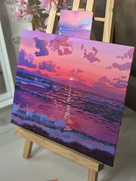 R Aesthetic, Pink Aesthetic Art, Flowers Sunset, Sunset Canvas Painting, Sunset Painting Acrylic, Sea Flowers, Summer Playlist, Painter Painting, Watercolor Sky