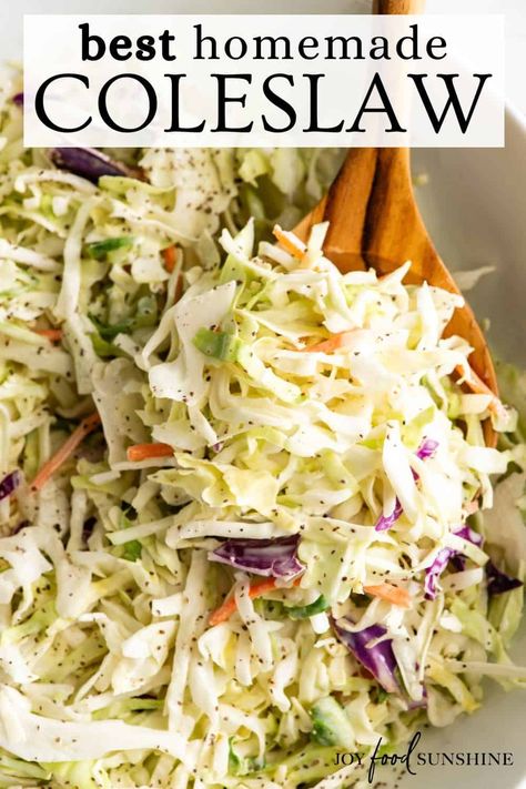 The best coleslaw recipe is easy to make in under 5 minutes! This homemade coleslaw is lightened up and only sweetened with honey, and is a delicious summer BBQ side dish! Healthy Coleslaw Recipe, Homemade Coleslaw Dressing, Healthy Coleslaw Recipes, Summer Bbq Side Dishes, Best Coleslaw Recipe, Healthy Coleslaw, Easy Coleslaw, Coleslaw Recipe Easy, Cookout Side Dishes