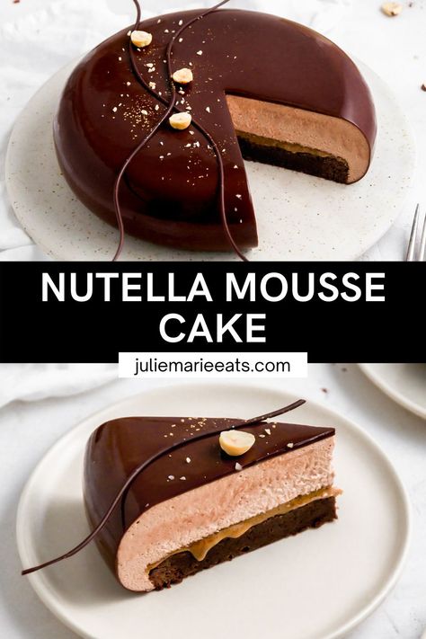 Mousse Cake Ideas, Nutella Mousse Cake, Winter Desserts Easy, Nutella Mousse, Easy Party Desserts, Baking Bad, Mousse Cake Recipe, Mousse Cakes, French Baking