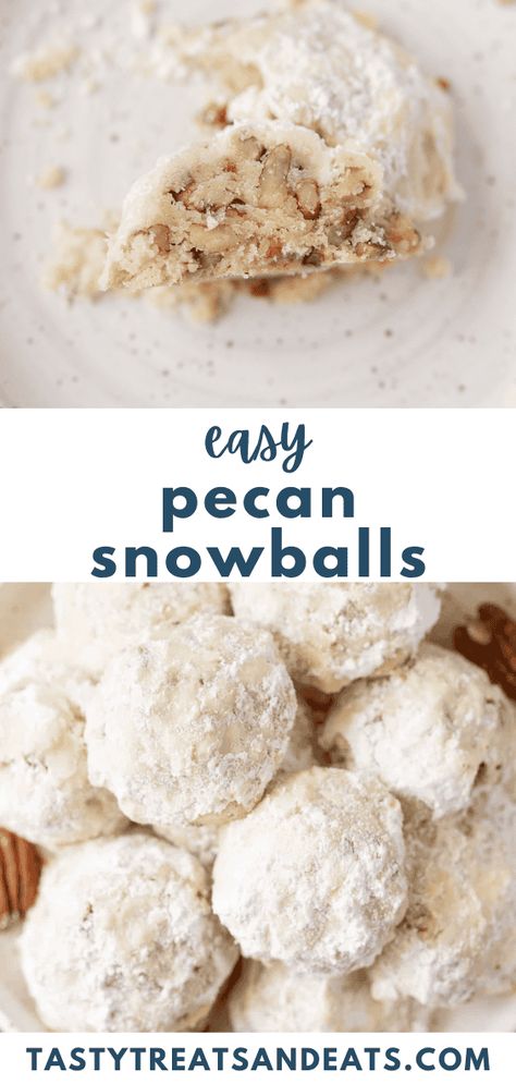 Buttery soft pecan snowball cookies are a festive and sweet holiday treat. This 5 ingredient eggless Christmas cookie recipe is a must-make! Pecan Snow Ball Cookies, Old Fashioned Snowball Cookies, Christmas Snowball Cookie Recipe, Snowball Cookies With Cream Cheese, Buttery Pecan Snowballs, Walnut Lace Cookies, Christmas Walnut Cookies, Pecan Drop Cookies, Martha Stewart Noel Nut Balls