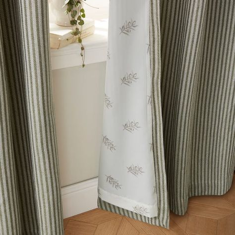 Pattern Curtains Living Room, Sage Green Curtains, Curtains Long, Lounge Curtains, Curtains Dunelm, Cottage Curtains, Hm Home, The Curtains, Striped Curtains