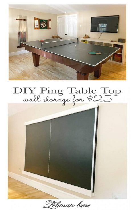 Ping Pong Table Storage Ideas, Diy Folding Ping Pong Table Top, Ping Pong Game Room, Ping Pong Table Room, Ping Pong Table Storage, Diy Ping Pong Table, Pool Table Room Ideas, Ping Pong Table Top, Hallway Transformation